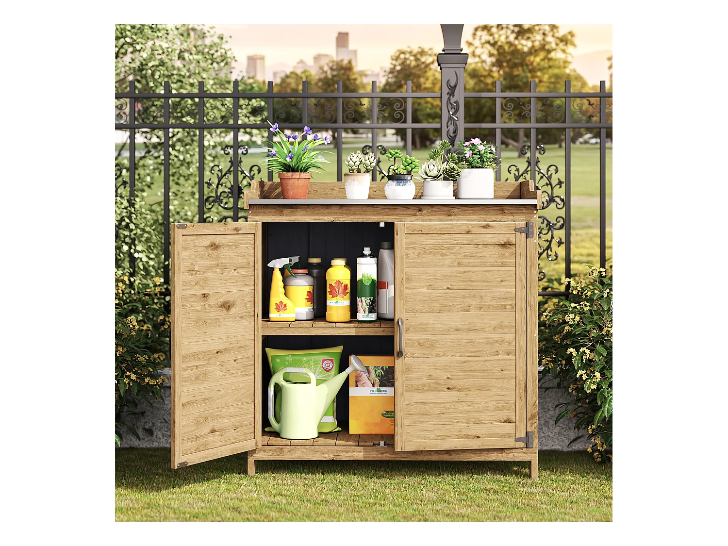 Bealife tuinkast en tuintafel 98 x 48 x 95 cm – Natuurlijke houtkleur