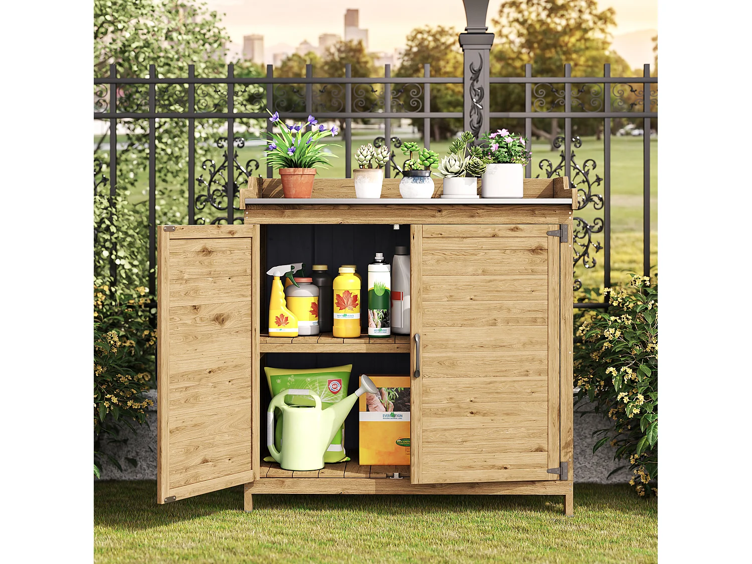 Bealife Armoire de Jardin et Table de Jardinage 98 x 48 x 95 cm –Couleur Bois Naturel