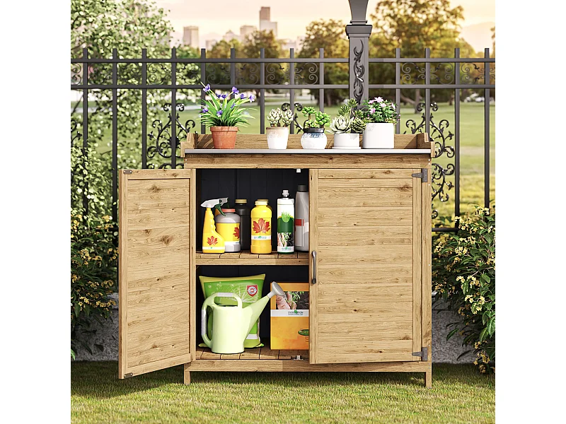 Bealife Armoire de Jardin et Table de Jardinage 98 x 48 x 95 cm –Couleur Bois Naturel