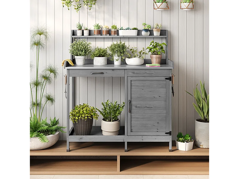 Bealife Armoire de Jardin et Table de Jardinage 111,6 x 46,5 x 125 cm – Couleur Gris