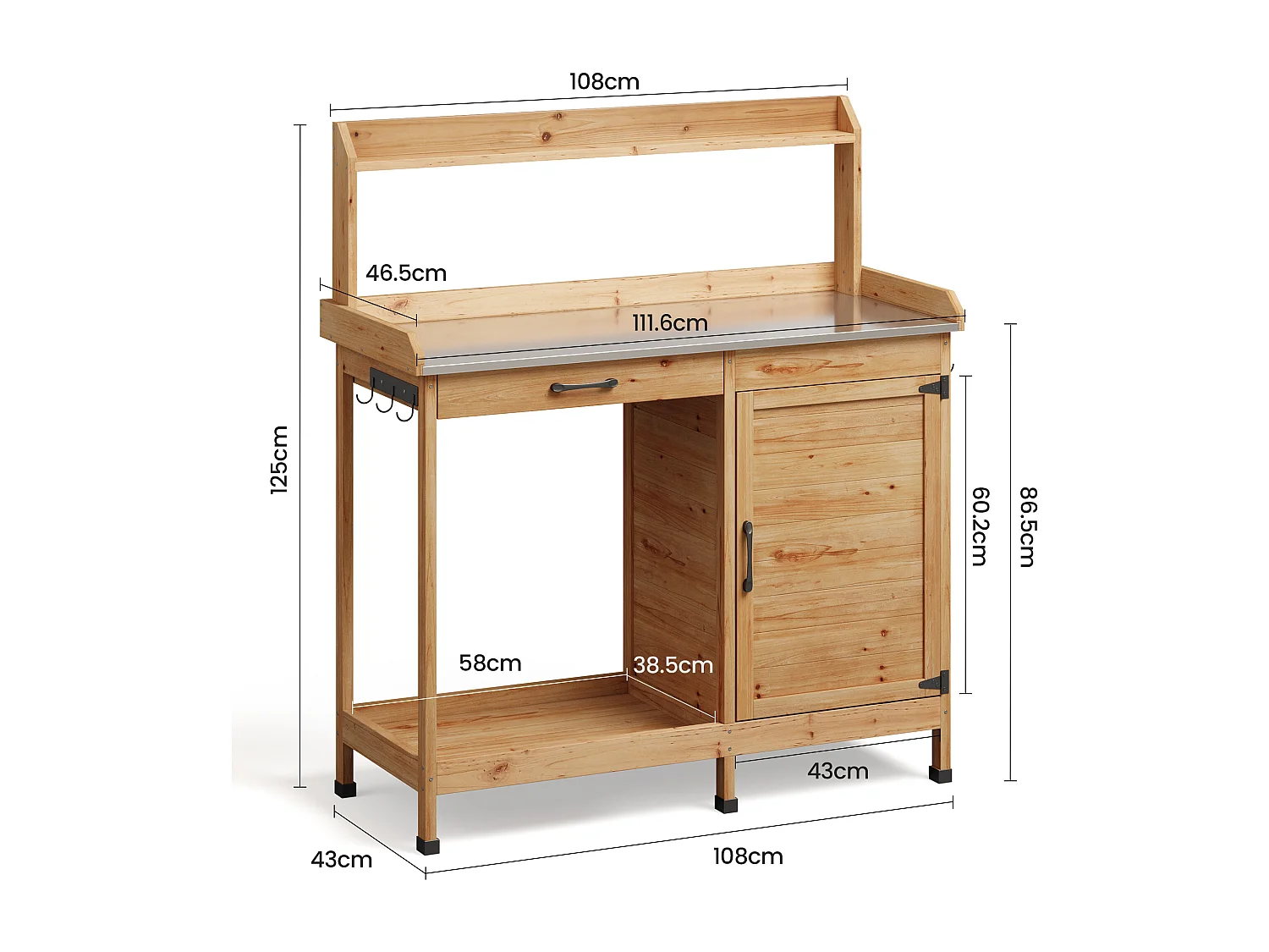 Armoire de Jardin et Table de Jardinage 111,6 x 46,5 x 125 cm – Couleur Bois （Naturel)