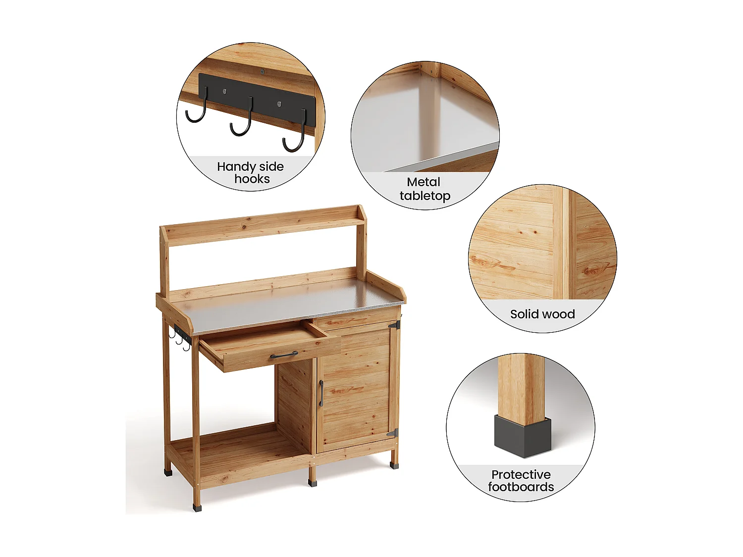 Armoire de Jardin et Table de Jardinage 111,6 x 46,5 x 125 cm – Couleur Bois （Naturel)