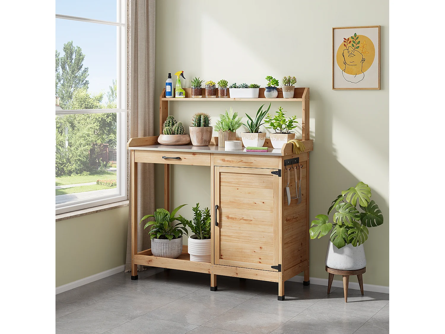 Armoire de Jardin et Table de Jardinage 111,6 x 46,5 x 125 cm – Couleur Bois （Naturel)