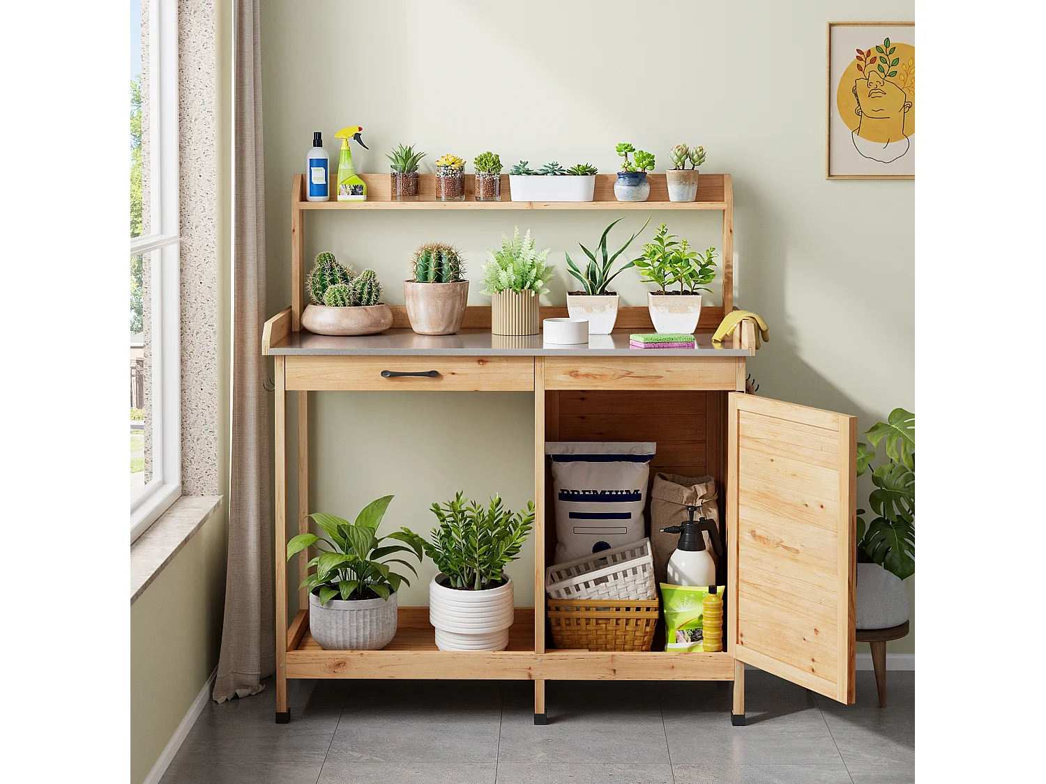 Armoire de Jardin et Table de Jardinage 111,6 x 46,5 x 125 cm – Couleur Bois （Naturel)