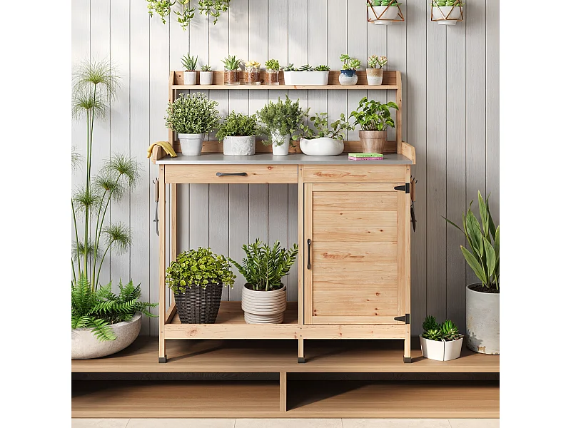 Armoire de Jardin et Table de Jardinage 111,6 x 46,5 x 125 cm – Couleur Bois （Naturel)