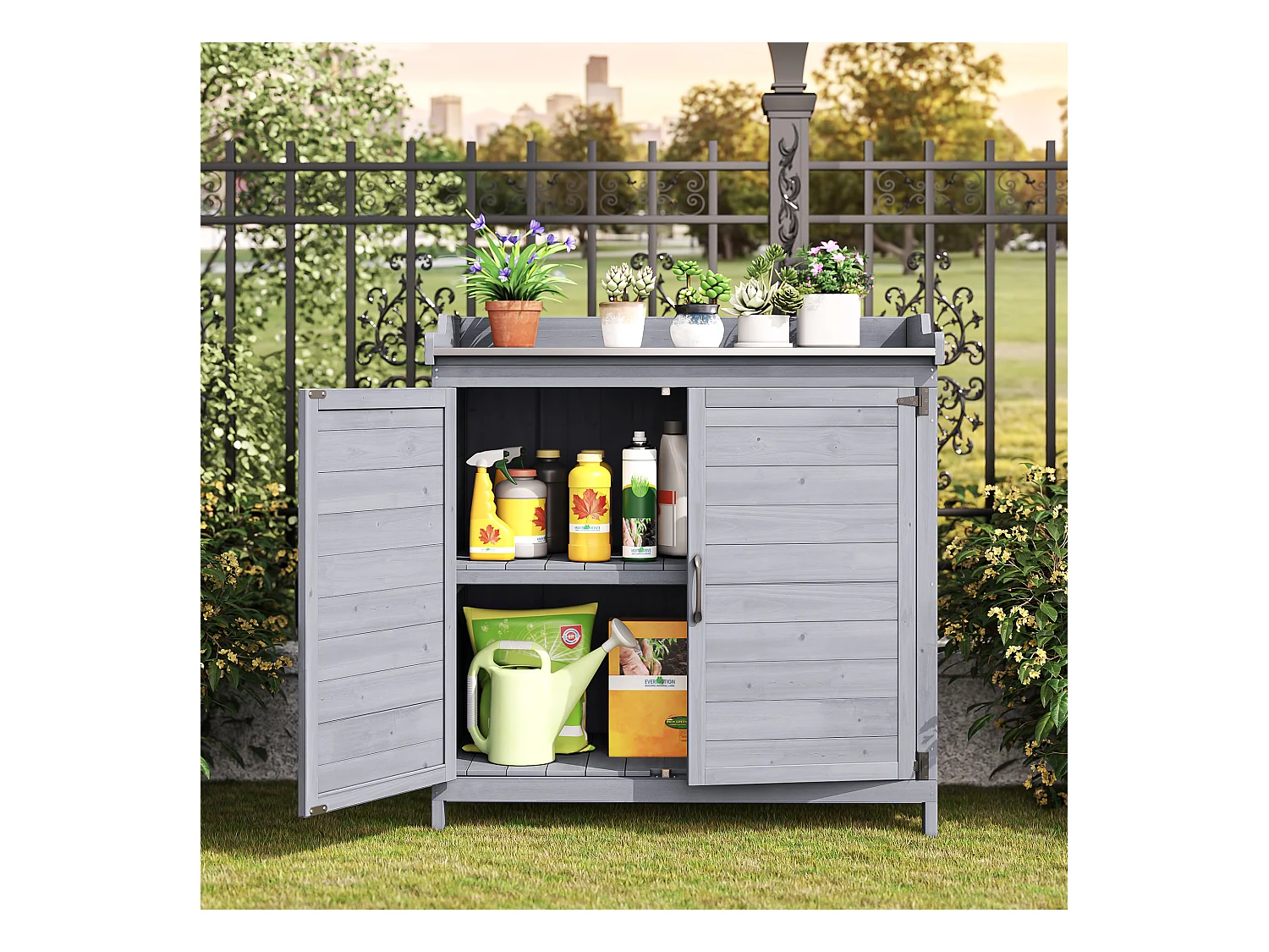 Bealife Armoire de Jardin et Table de Jardinage 98 x 48 x 95 cm – Couleur Gris