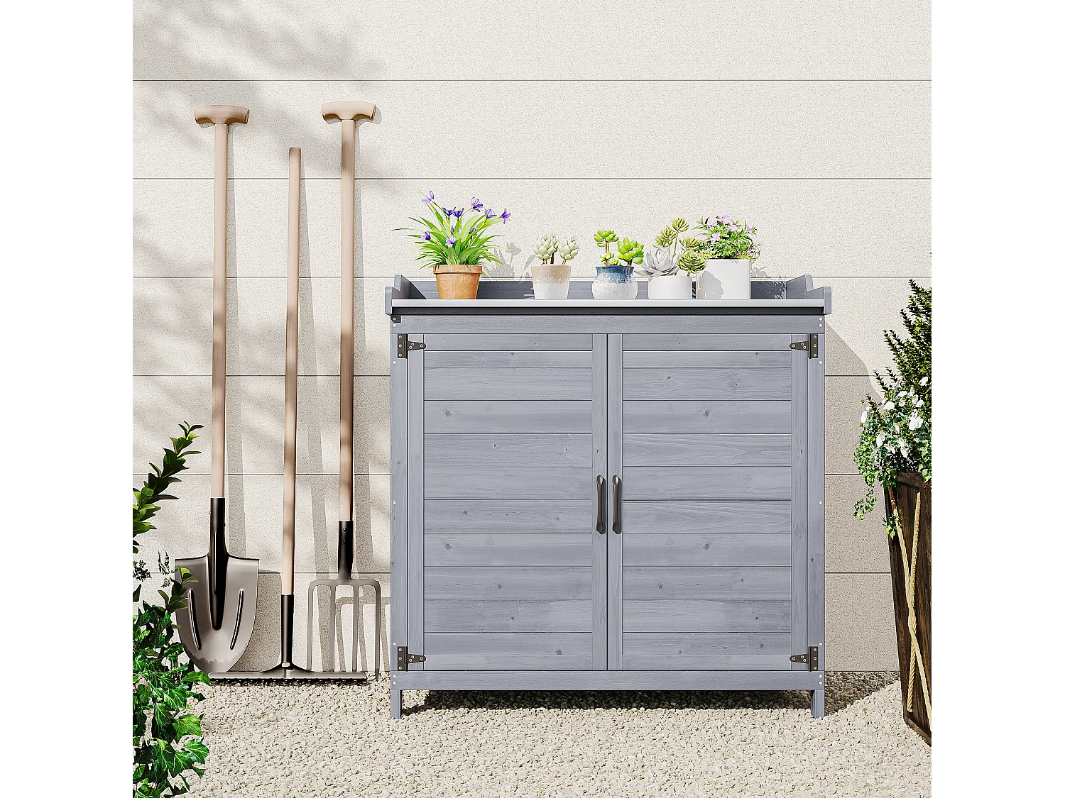 Bealife Armoire de Jardin et Table de Jardinage 98 x 48 x 95 cm – Couleur Gris