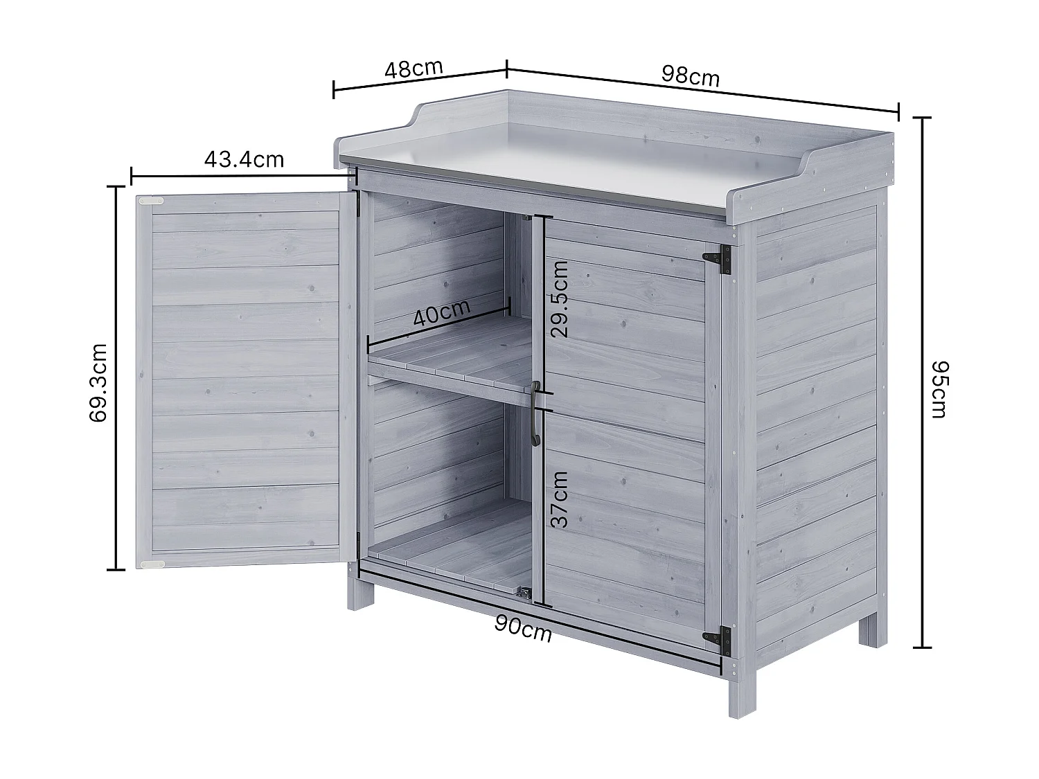 Bealife Armoire de Jardin et Table de Jardinage 98 x 48 x 95 cm – Couleur Gris