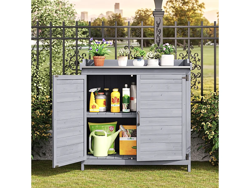 Bealife Armoire de Jardin et Table de Jardinage 98 x 48 x 95 cm – Couleur Gris