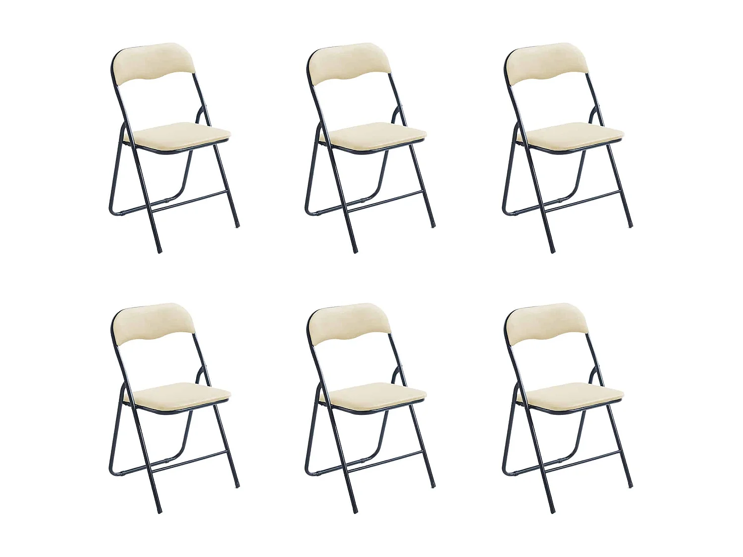 Lot de 6 chaises pliantes d'intérieur et confortables en velours et métal - Beige