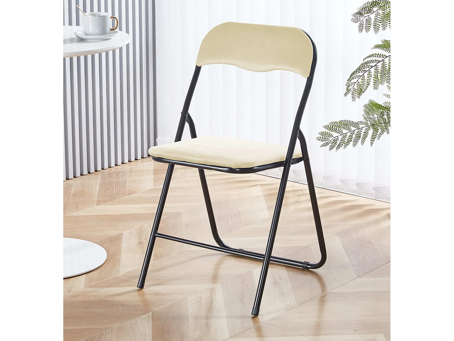 Lot de 6 chaises pliantes d'intérieur et confortables en velours et métal - Beige