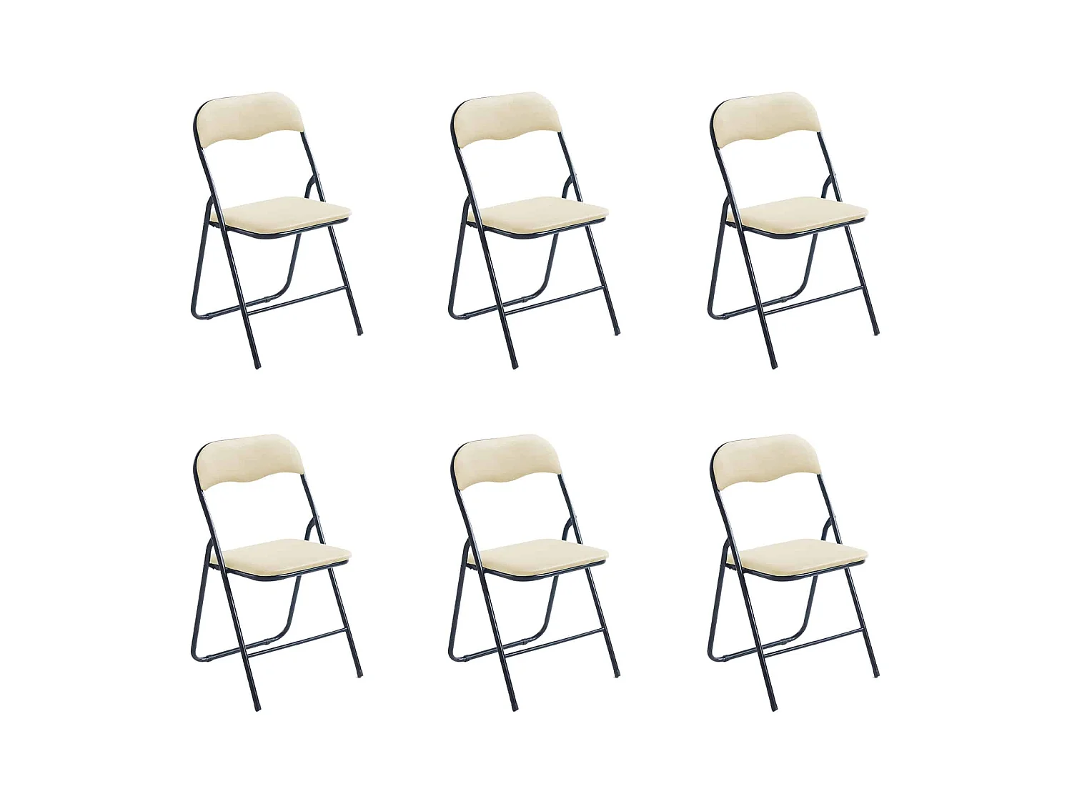 Lot de 6 chaises pliantes d'intérieur et confortables en velours et métal - Beige