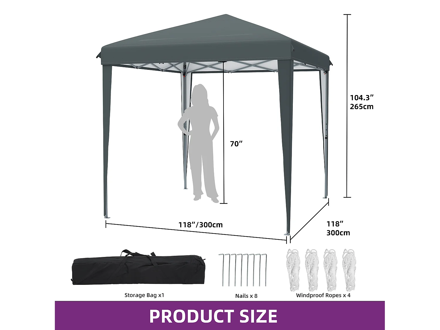 YITAHOME Tonnelle de Jardin - 3x3m - Pliable - Imperméable - Extérieur - Anti-UV - Gris Foncé - pour Camping/Fête/Plage/Terrasse/Marchés