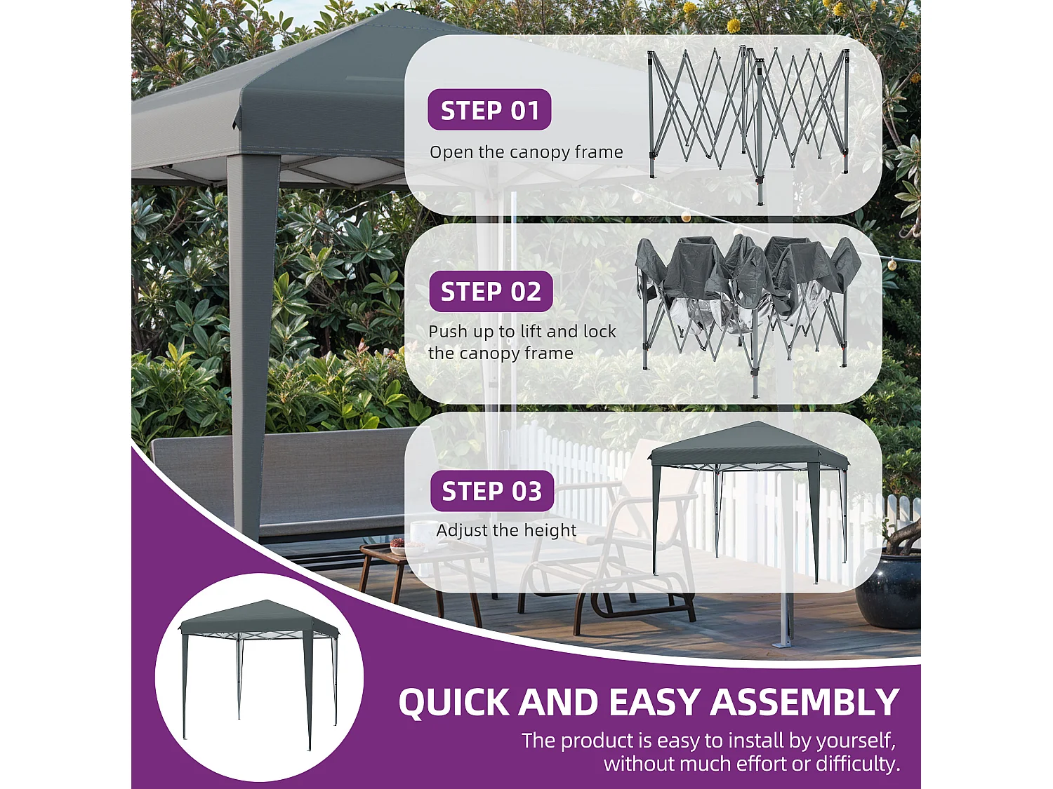 YITAHOME Tonnelle de Jardin - 3x3m - Pliable - Imperméable - Extérieur - Anti-UV - Gris Foncé - pour Camping/Fête/Plage/Terrasse/Marchés