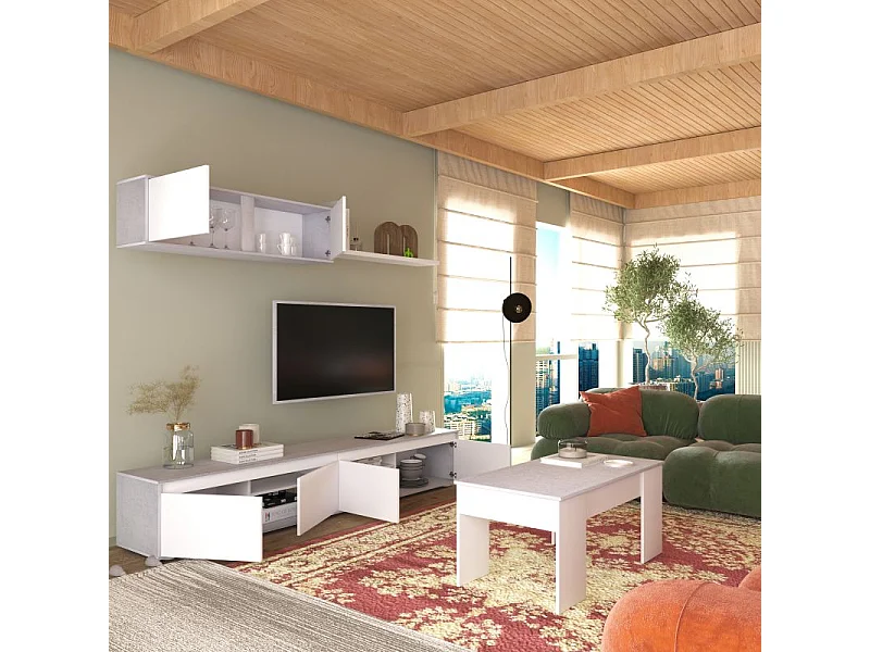 Mesa de centro elevable Vita Blanco Artik (Blanco Mate) - Gris Cemento