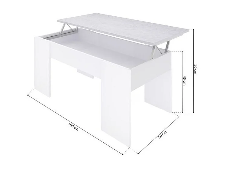 Mesa de centro elevable Vita Blanco Artik (Blanco Mate) - Gris Cemento