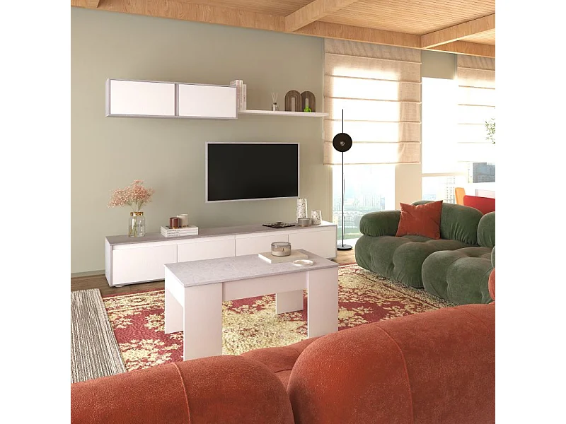 Mesa de centro elevable Vita Blanco Artik (Blanco Mate) - Gris Cemento