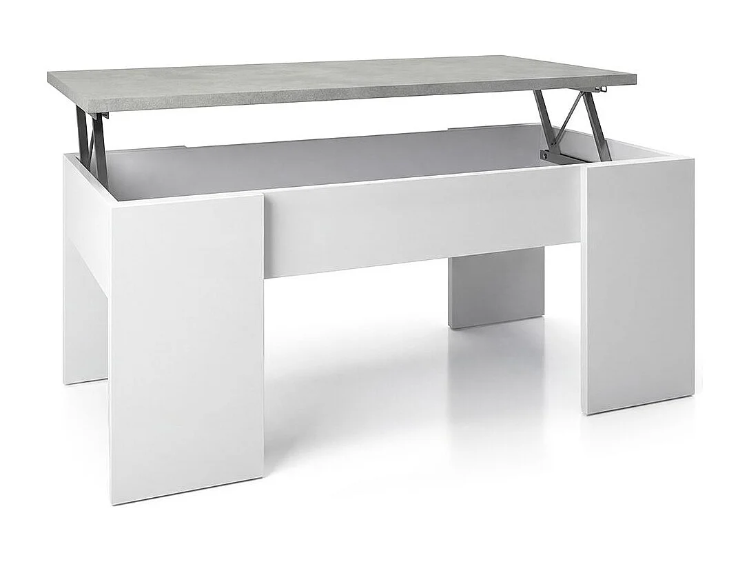 Mesa de centro elevable con almacenaje en blanco artick y gris cemento 100x45-56 cm Vita Blanco Artik (Blanco Mate) - Gris Cemento