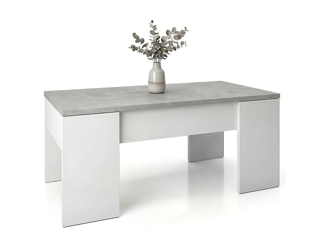 Mesa de centro elevable con almacenaje en blanco artick y gris cemento 100x45-56 cm Vita Blanco Artik (Blanco Mate) - Gris Cemento