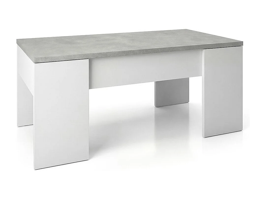Mesa de centro elevable con almacenaje en blanco artick y gris cemento 100x45-56 cm Vita Blanco Artik (Blanco Mate) - Gris Cemento