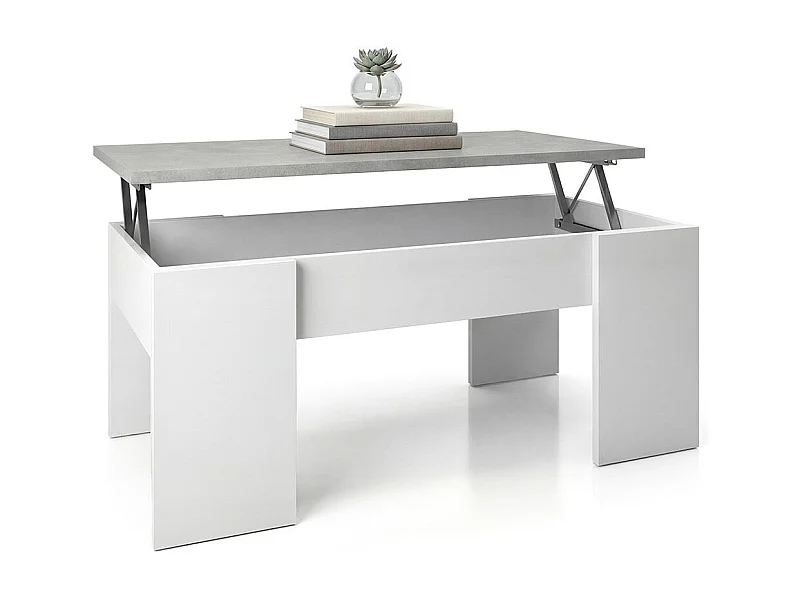 Mesa de centro elevable Vita Blanco Artik (Blanco Mate) - Gris Cemento