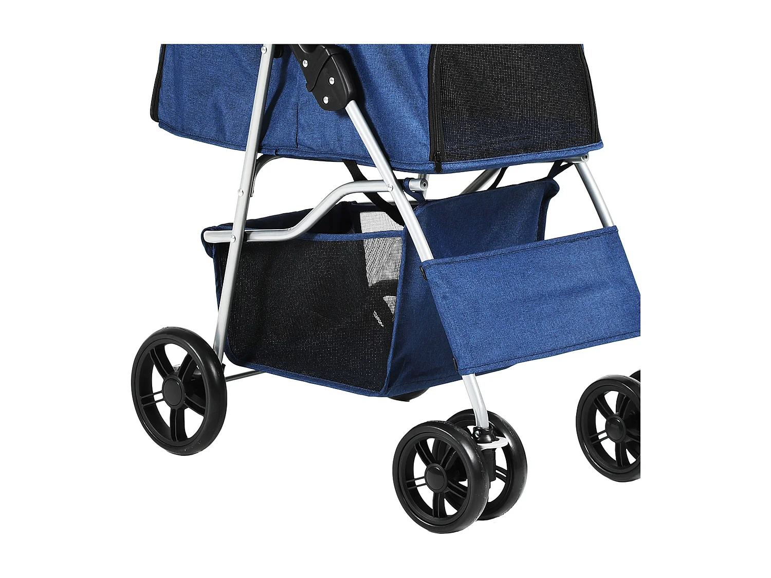 YITAHOME Poussette pour Chiens Petite et Moyenne Taille - 4 Roues avec Panier de Rangement - Pliable - avec Porte-Gobelet - Bleu Marine