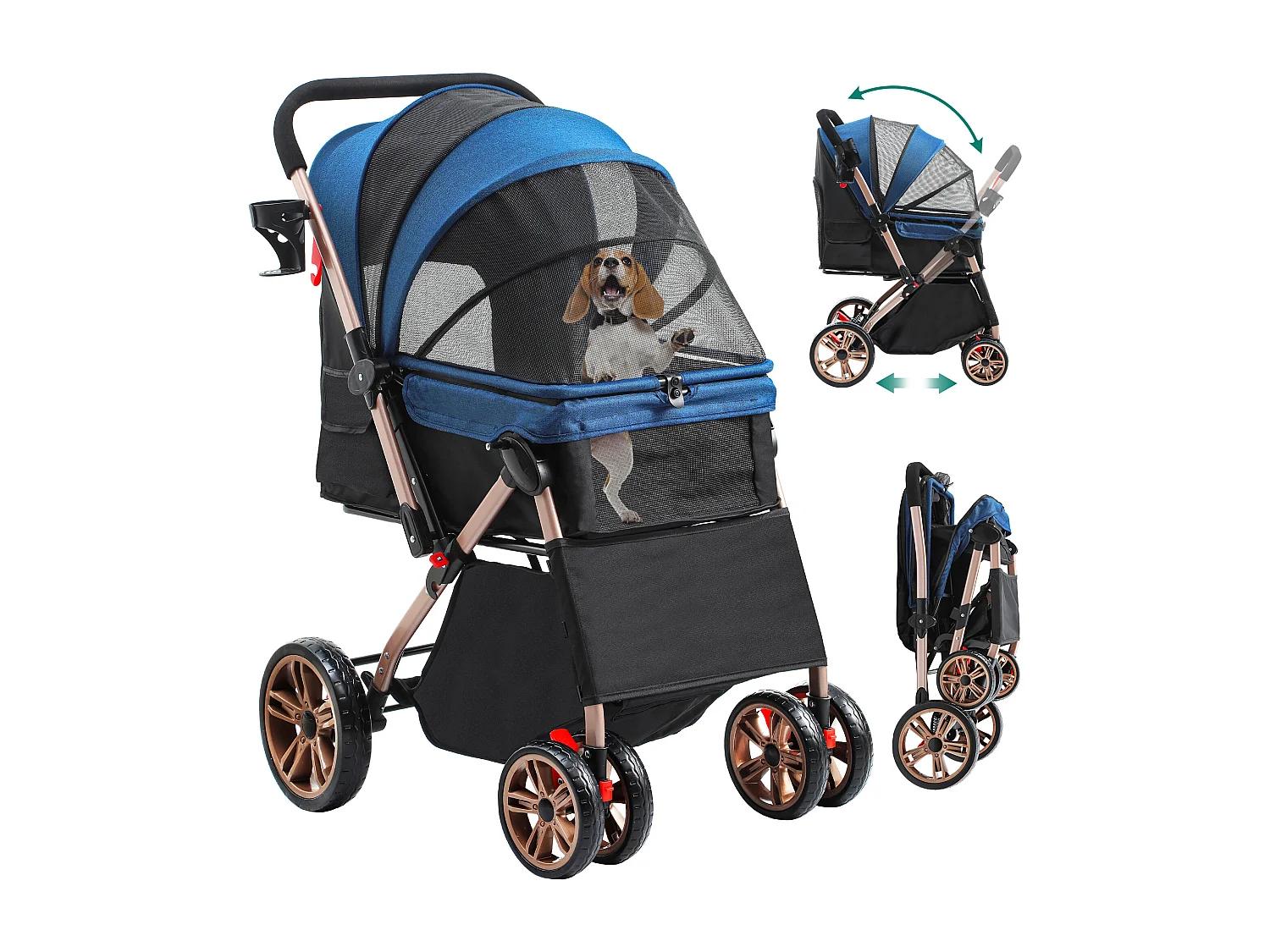 YITAHOME Poussette pour Chien Chat - avec Panier de Rangement - 4 Roulettes - Pliable - Bleu