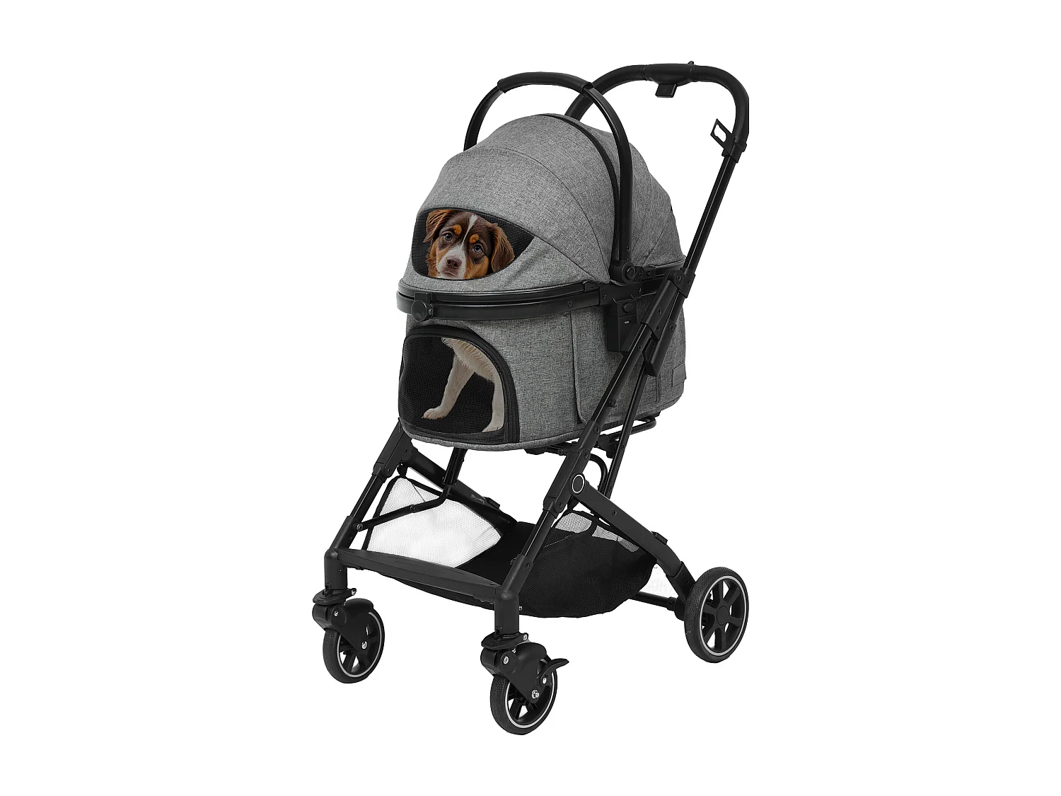 YITAHOME Poussette Chien pour Chien Chat - 15.9kg - avec Panier de Rangement - 4 Roues - Pliable Portable - Gris