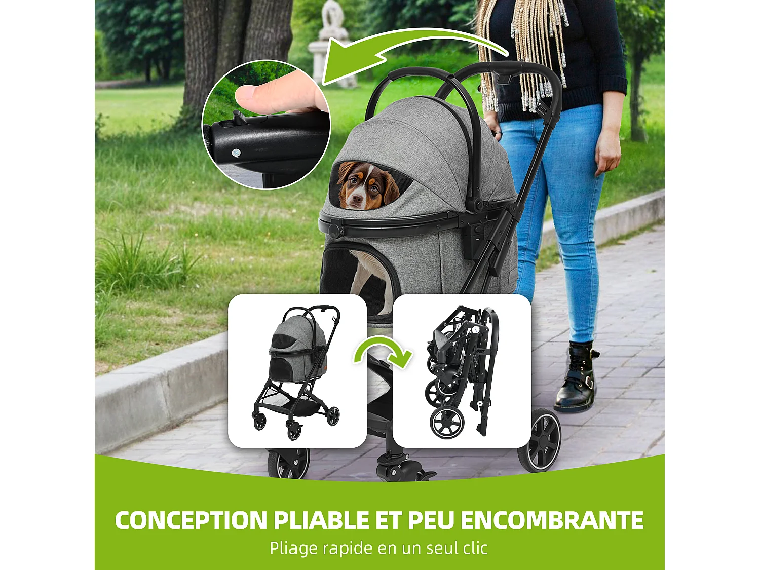 YITAHOME Poussette Chien pour Chien Chat - 15.9kg - avec Panier de Rangement - 4 Roues - Pliable Portable - Gris