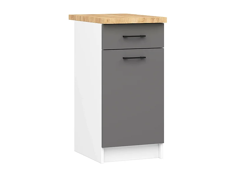 Küchenschrank AKORD OLIWIA modular S40 Unterschrank mit Arbeitsplatte Weiß 40 cm Tür Schublade 2 Ebenen Front Graphitgrau B40 x H85 x T46 cm
