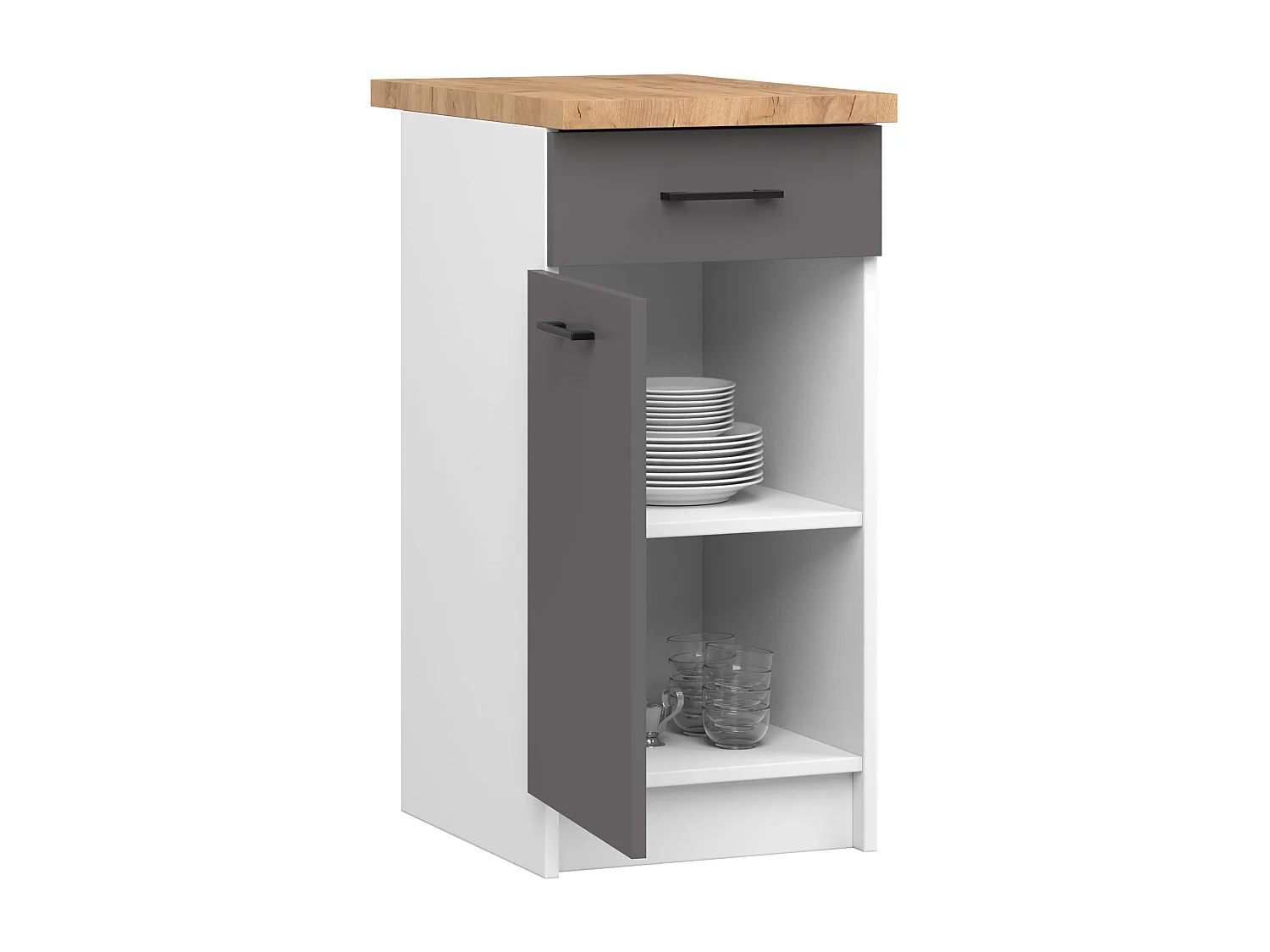 Mobile cucina modulare con piano di lavoro AKORD OLIWIA Bianco, Grigio Grafite 40 cm 1 anta 1 cassetto 40x46x85 cm