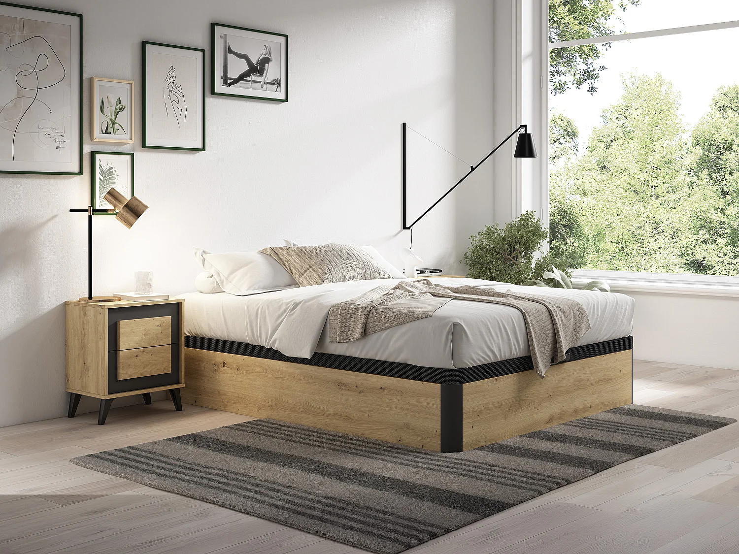 Sommier coffre 140 x 190 cm - Naturel clair et noir - NAMOSI de YSMÉE