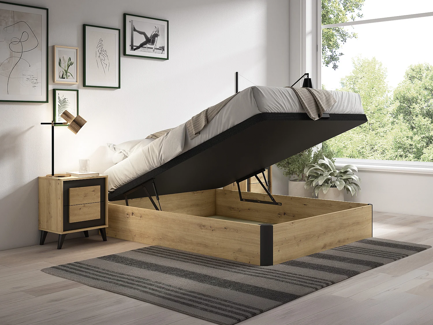 Sommier coffre 140 x 190 cm - Naturel clair et noir - NAMOSI de YSMÉE