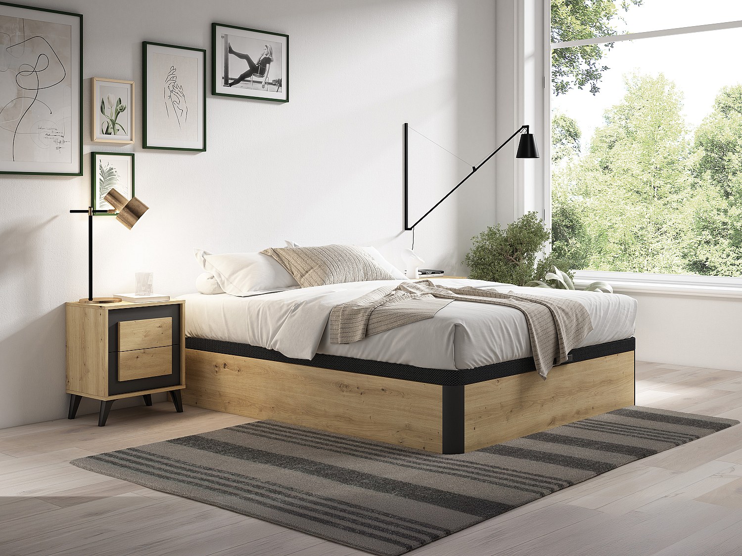 Bettgestell mit Bettkasten - 140 x 190 cm - Holzfarben hell & Schwarz - NAM günstig online kaufen