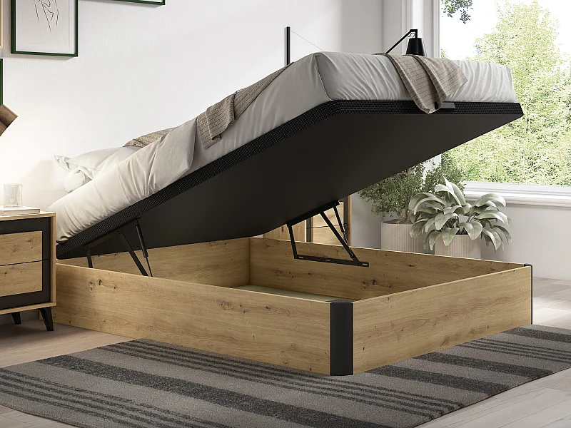 Sommier coffre 140 x 190 cm - Naturel clair et noir - NAMOSI de YSMÉE