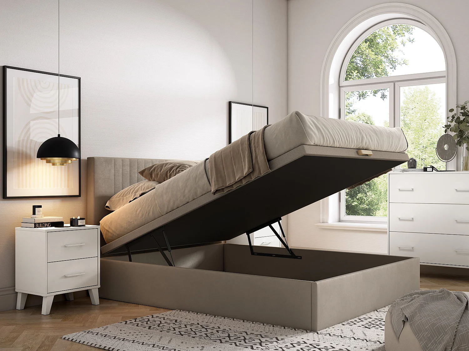 Sommier coffre 160 x 200 cm - Tissu beige - CENOVAS de YSMÉE