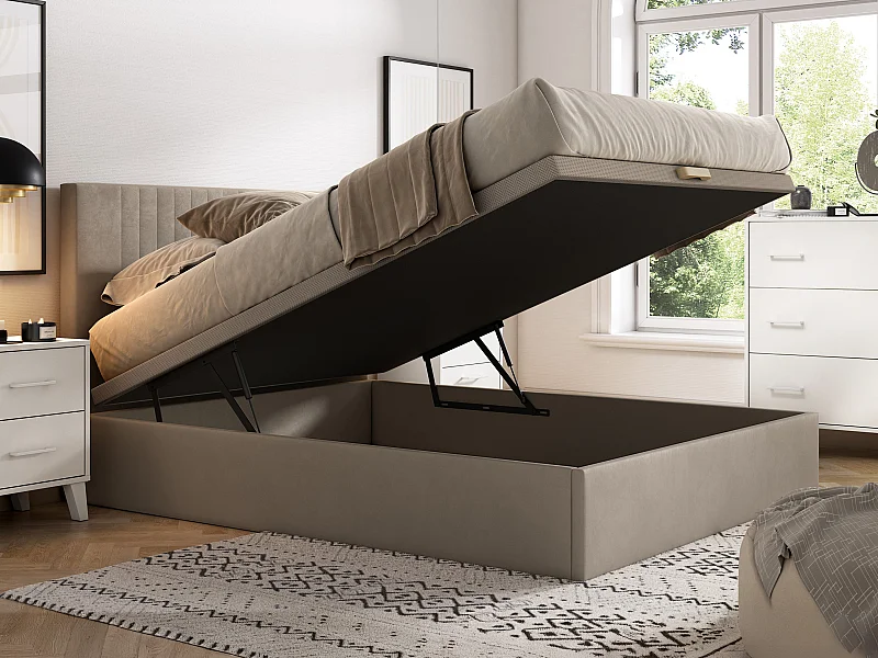 Sommier coffre 160 x 200 cm - Tissu beige - CENOVAS de YSMÉE