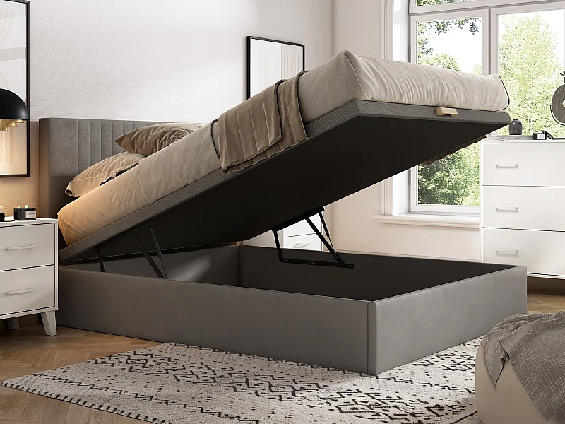 Sommier coffre 140 x 190 cm - Tissu gris - CENOVAS de YSMÉE