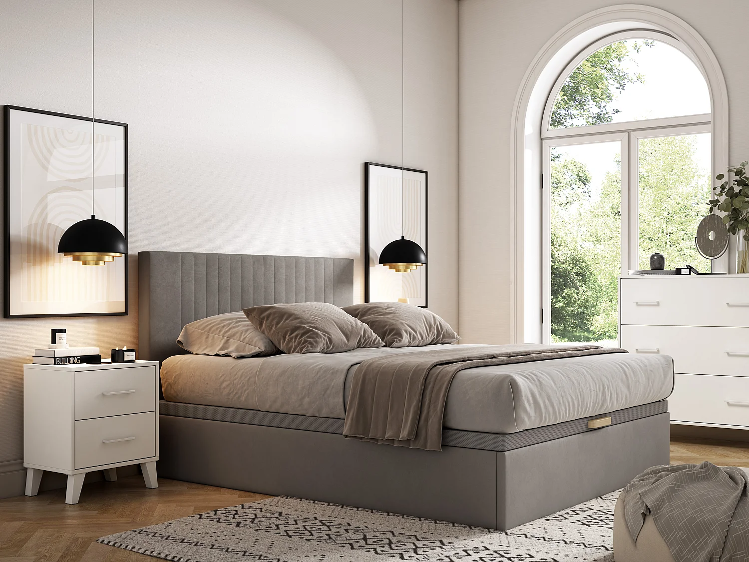 Sommier coffre 160 x 200 cm - Tissu gris - CENOVAS de YSMÉE