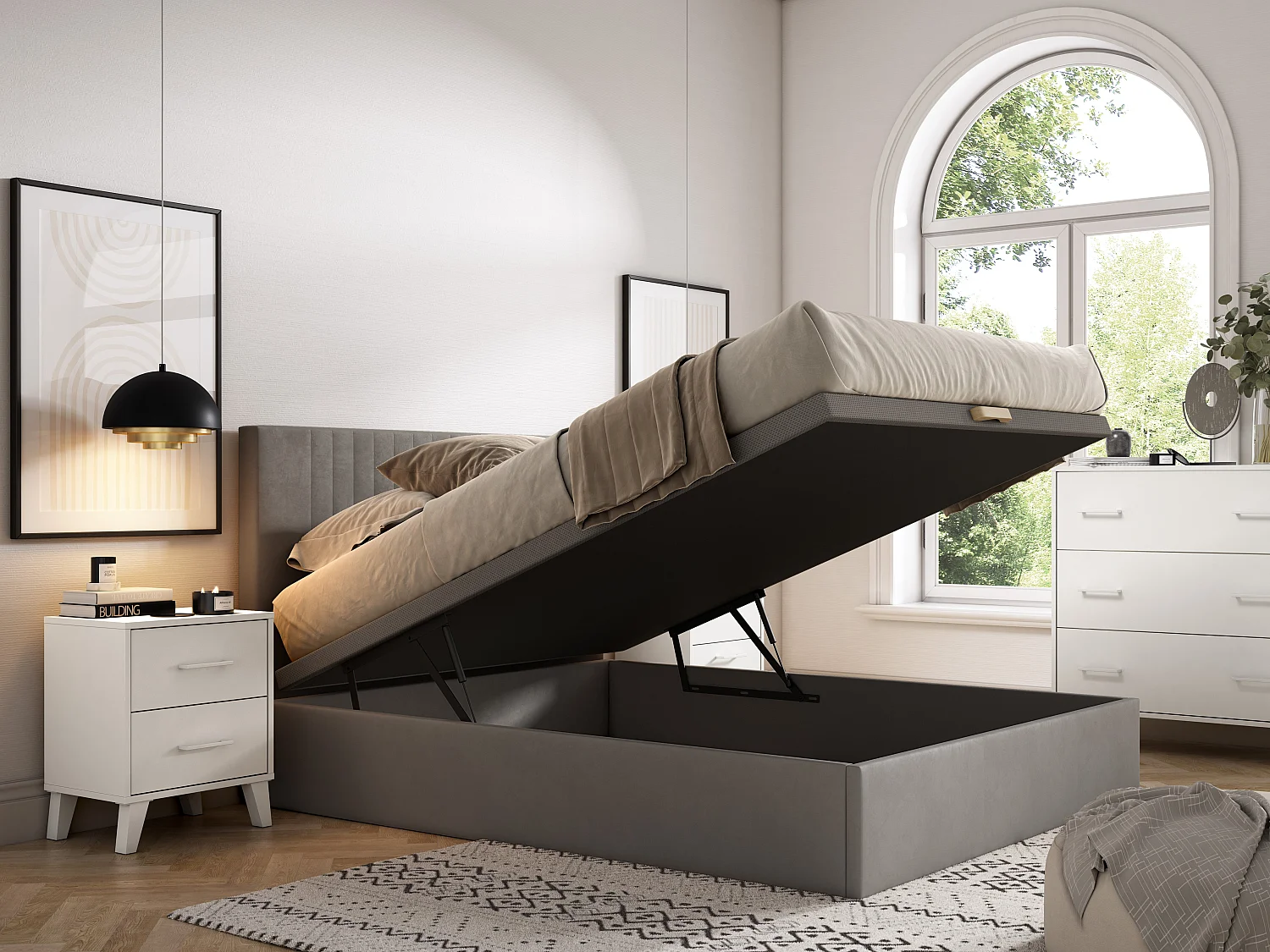 Sommier coffre 160 x 200 cm - Tissu gris - CENOVAS de YSMÉE