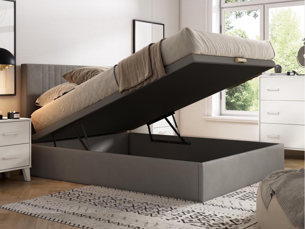 Bettgestell mit Bettkasten - 160 x 200 cm - Stoff - Grau - CENOVAS von YSMÉE