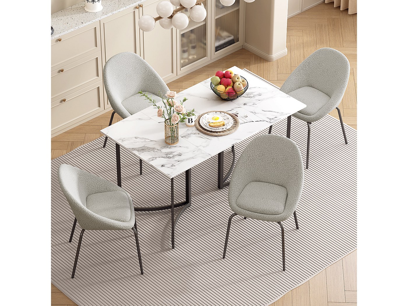 Odoria 1/12 Scala Bambole Casa Miniatura Cucina Tavolo da Pranzo e Sedie Casa delle Bambole Mobili Accessori