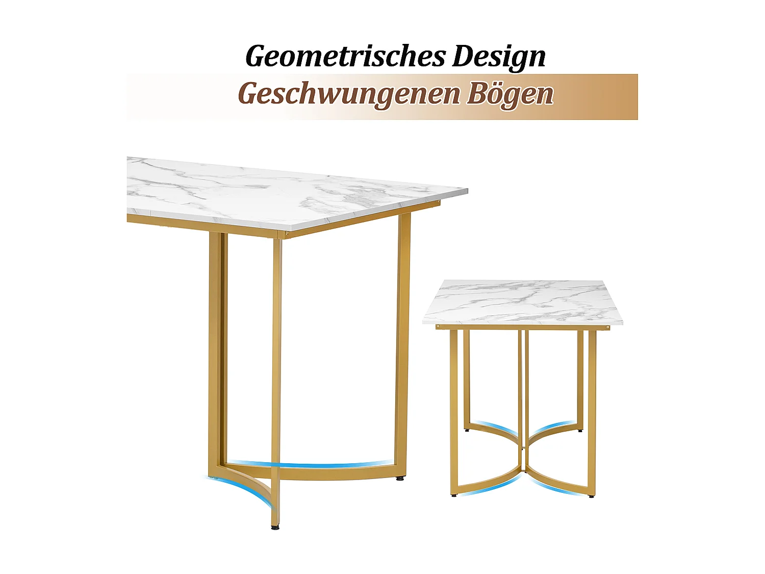 Conjunto de mesa de comedor con 4 sillas de felpa - 140 x 80 x 75,5 cm - Aspecto mármol - Patas de MDF y metal dorado - Gris + dorado