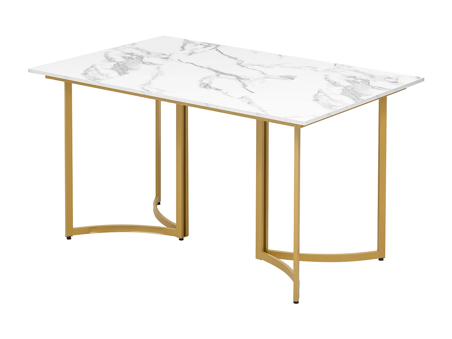 Conjunto de mesa de comedor con 4 sillas de felpa - 140 x 80 x 75,5 cm - Aspecto mármol - Patas de MDF y metal dorado - Gris + dorado