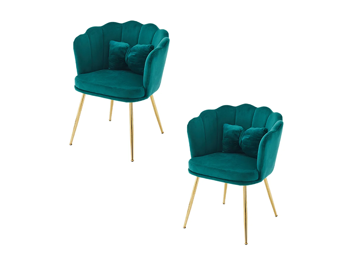 Lot de 2 chaises en velours - 63 x 58 x 77 cm - Pieds en métal plaqué et coussins papillon - Vert