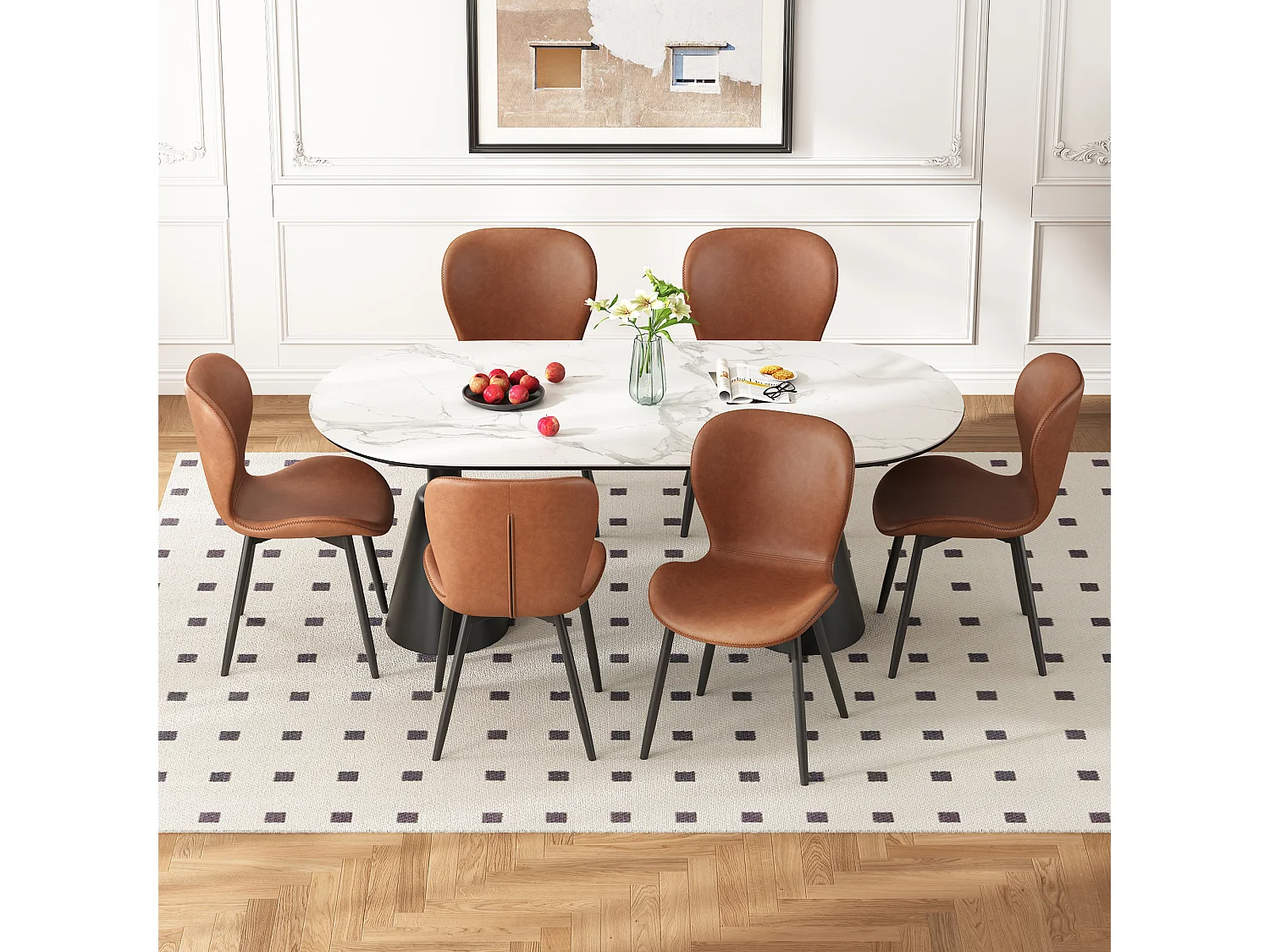 Zestaw 6 krzeseł jadalnych ze skóry PU - 48 x 57 x 80 cm - wzór pikowany i ocynkowane nogi - brązowy