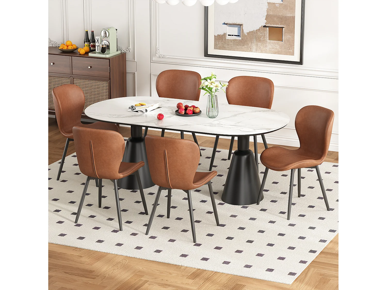 Zestaw 6 krzeseł jadalnych ze skóry PU - 48 x 57 x 80 cm - wzór pikowany i ocynkowane nogi - brązowy