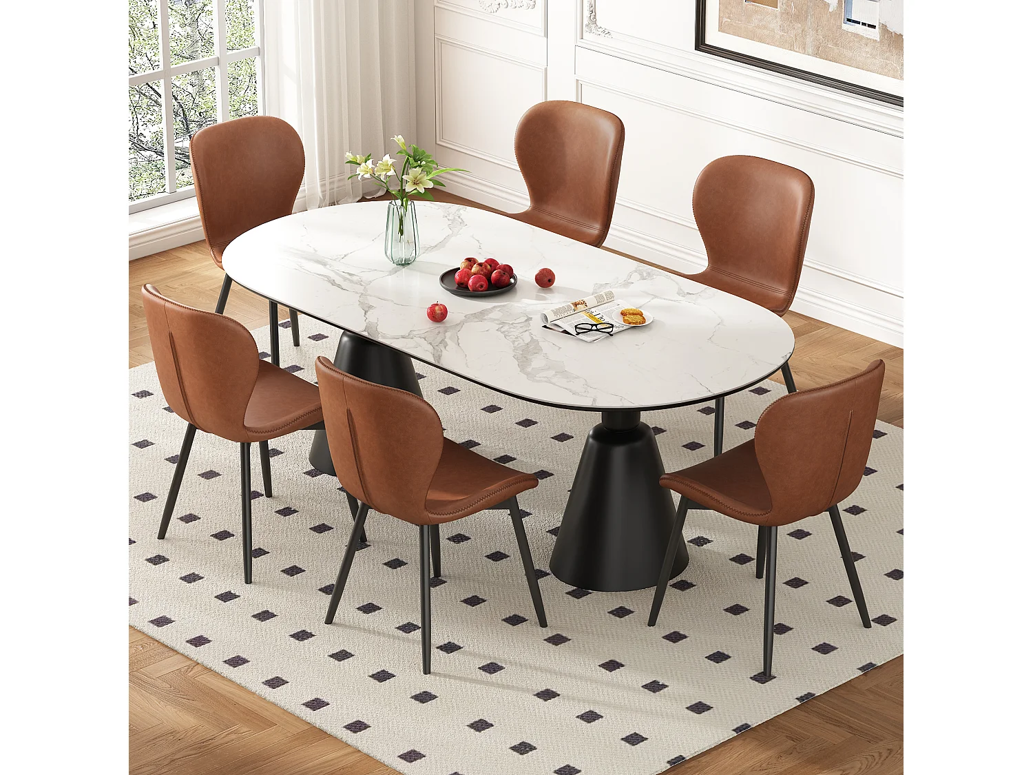 Zestaw 6 krzeseł jadalnych ze skóry PU - 48 x 57 x 80 cm - wzór pikowany i ocynkowane nogi - brązowy