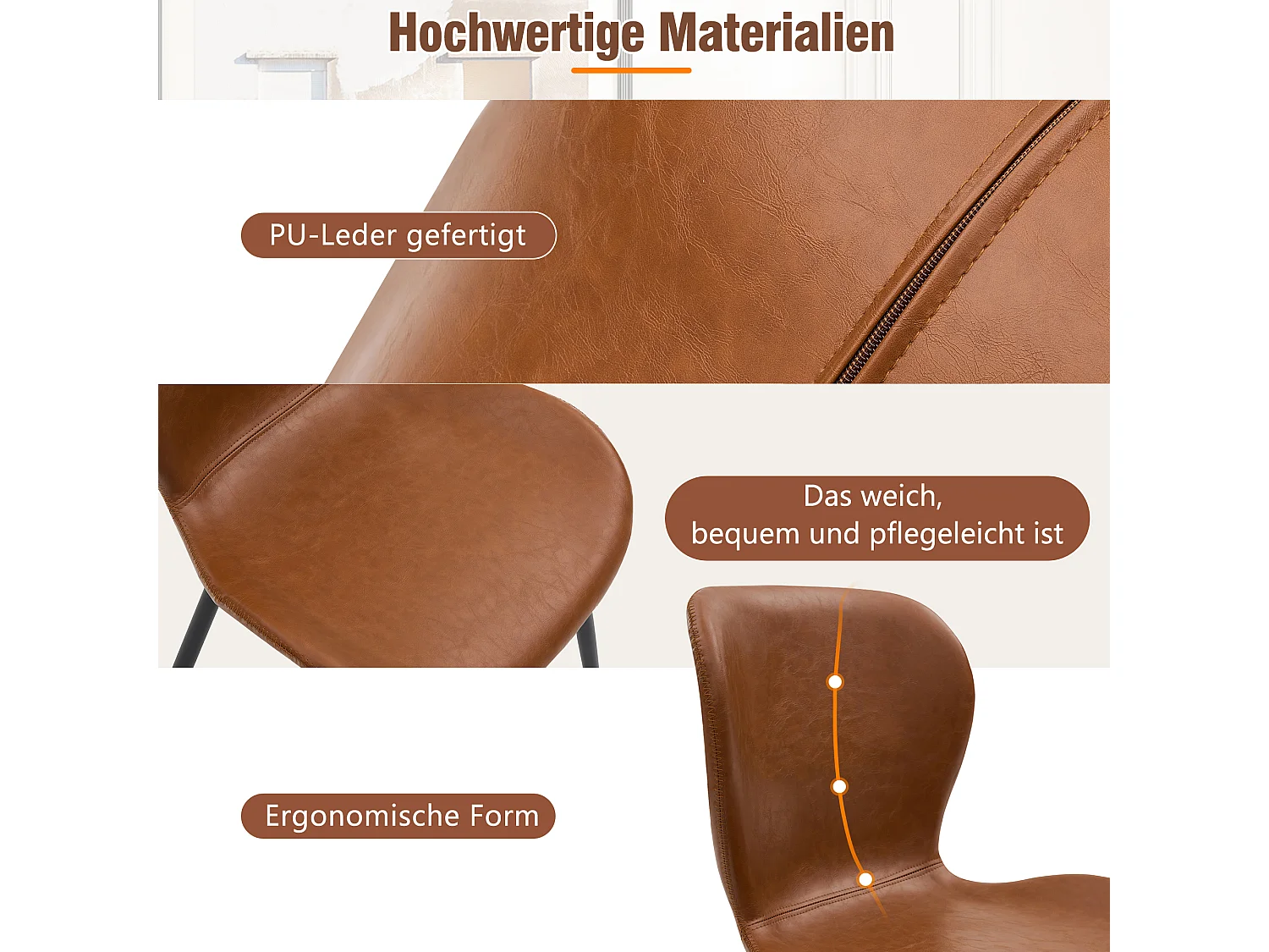 Zestaw 6 krzeseł jadalnych ze skóry PU - 48 x 57 x 80 cm - wzór pikowany i ocynkowane nogi - brązowy