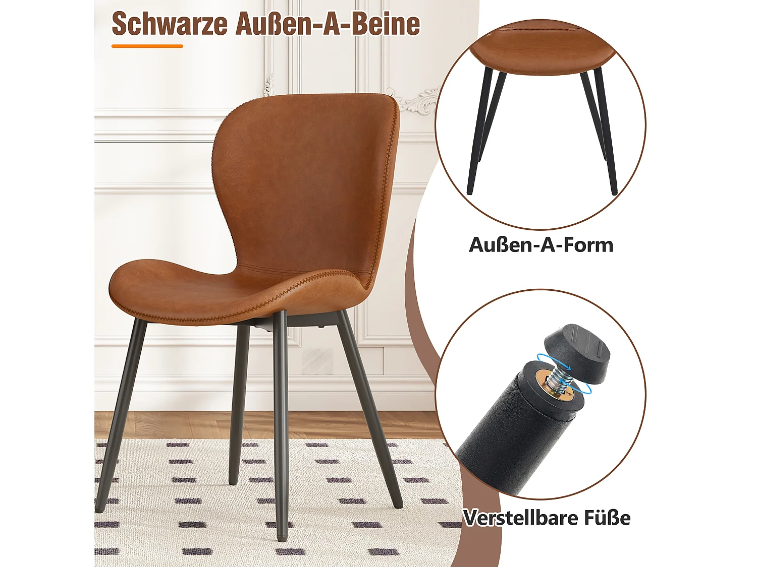 Zestaw 6 krzeseł jadalnych ze skóry PU - 48 x 57 x 80 cm - wzór pikowany i ocynkowane nogi - brązowy